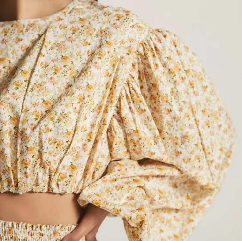 Anthropologie Significant Other Balloon Sleeves Cropped Blouse‎ Ditsy Flo…